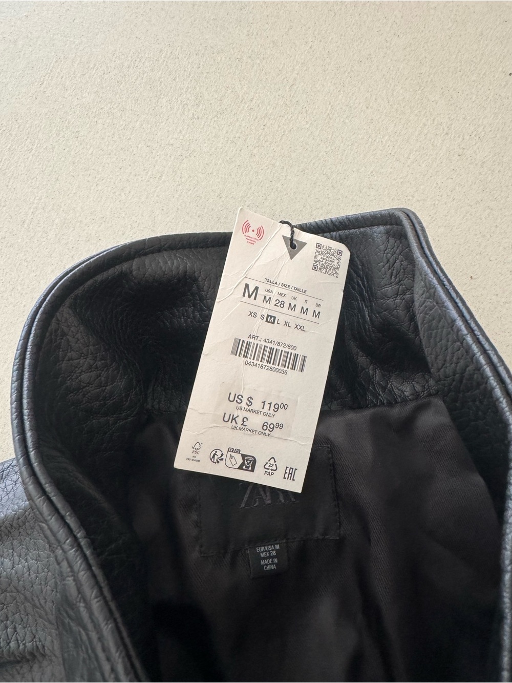 NWT Zara Black Oversized Leather Bomber Jacket with Snap Collar - Picture 3 of 3